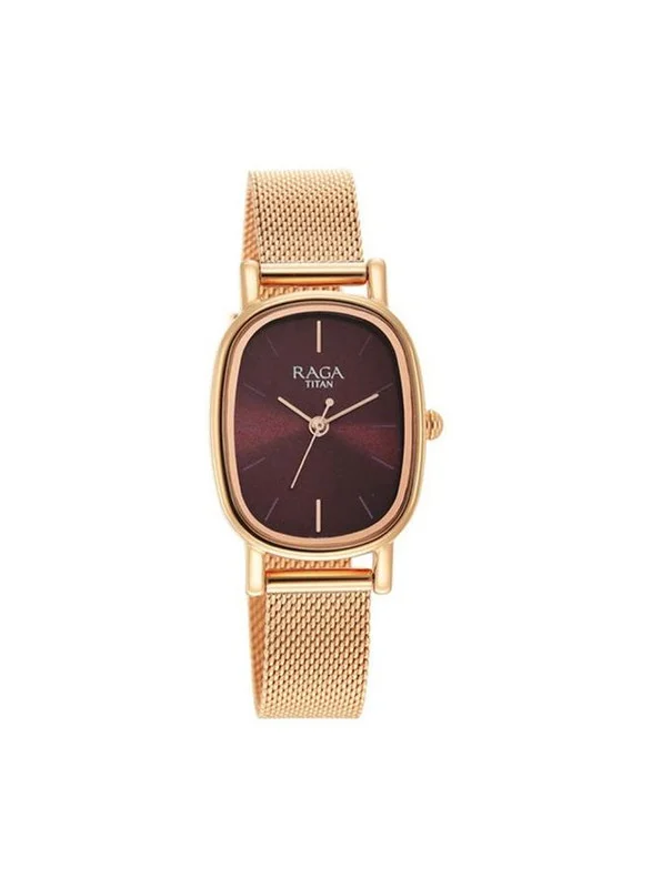 تيتان ساعة راغا فيفا بسوار ستانلس ستيل وميناء بني